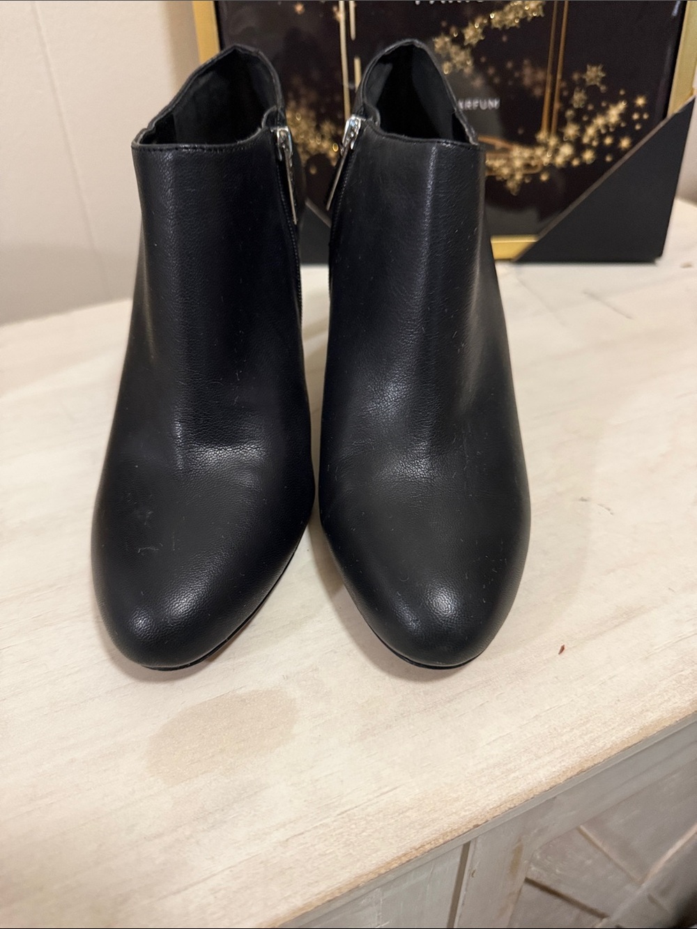 Vince Camuto Black Leather-Upper Ankle Booties with Side Zip